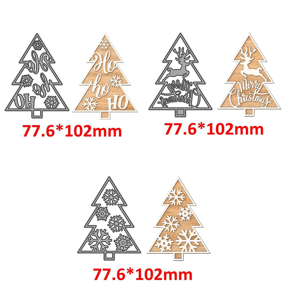 3pcs/set Christmas Tree Metal Cutting Dies HO HO Reindeer Snowflake Merry Christmas Nesting Diecut for DIY Scrapbooking Card