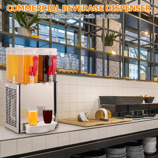 Commercial Beverage Dispenser, Towallmark 2 Tanks 5.28 Gallon 20L Commercial Juice Dispenser, 10 Liter Per Tank, 280W