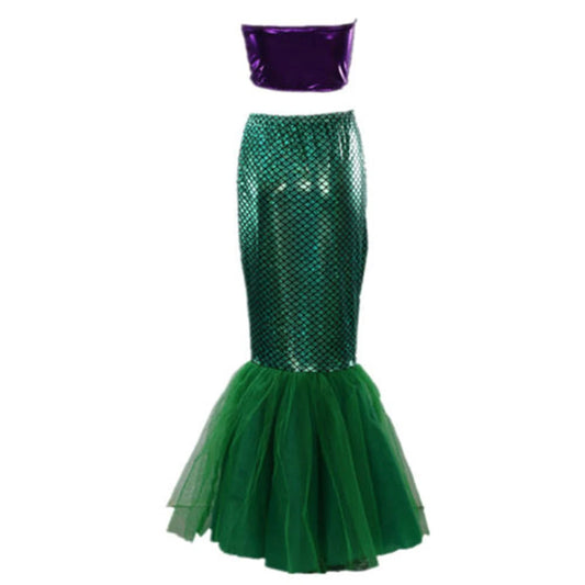 Women's Stage Performance Clothing Set, Strapless Mermaid Bra Tube Tops + Fish Scale Print Fishtail Skirt, S/M/L/XL/2XL