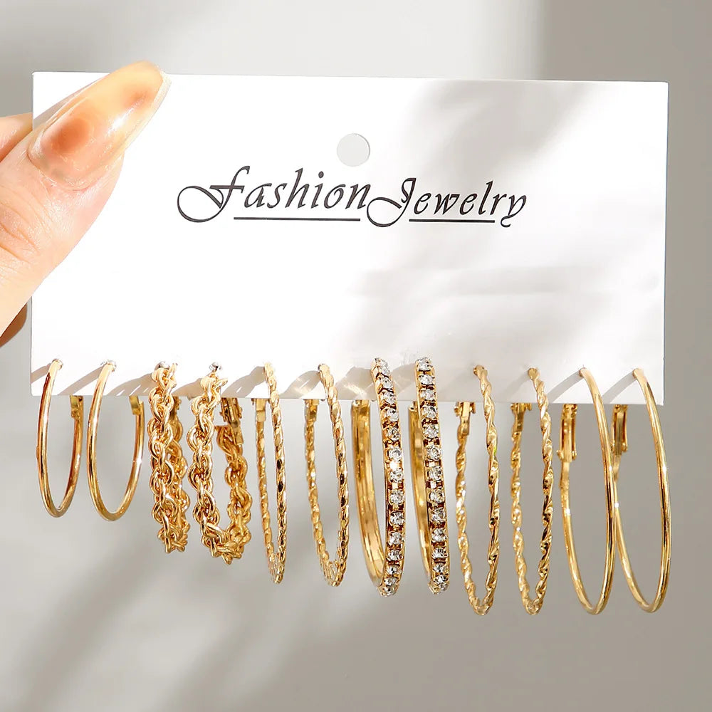 European Personality Exaggerated Geometric Stud Earrings Set Women Fashion Temperament Party Jewelry Wholesale