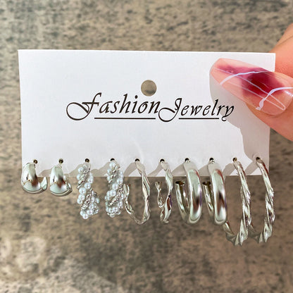 European Personality Exaggerated Geometric Stud Earrings Set Women Fashion Temperament Party Jewelry Wholesale