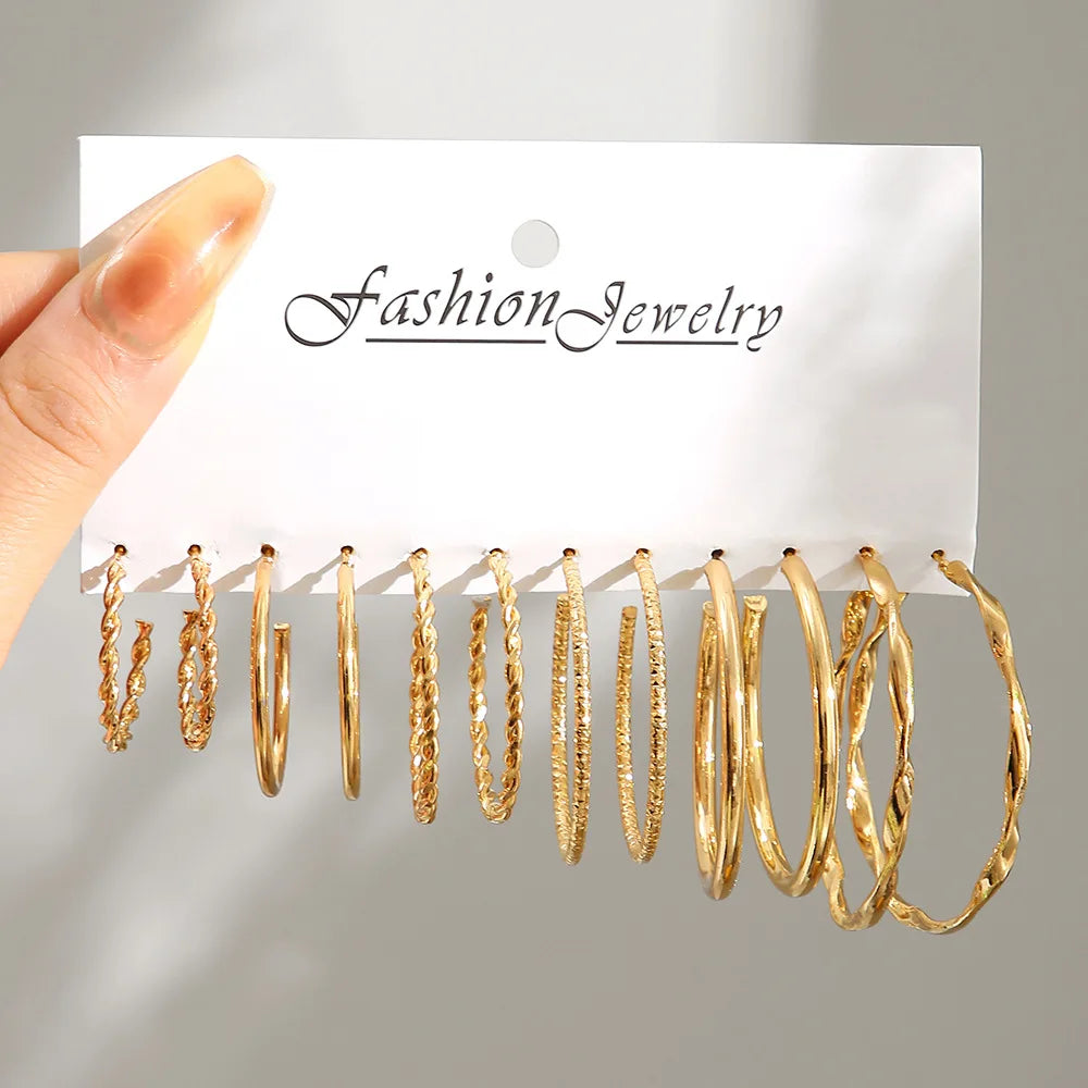 European Personality Exaggerated Geometric Stud Earrings Set Women Fashion Temperament Party Jewelry Wholesale