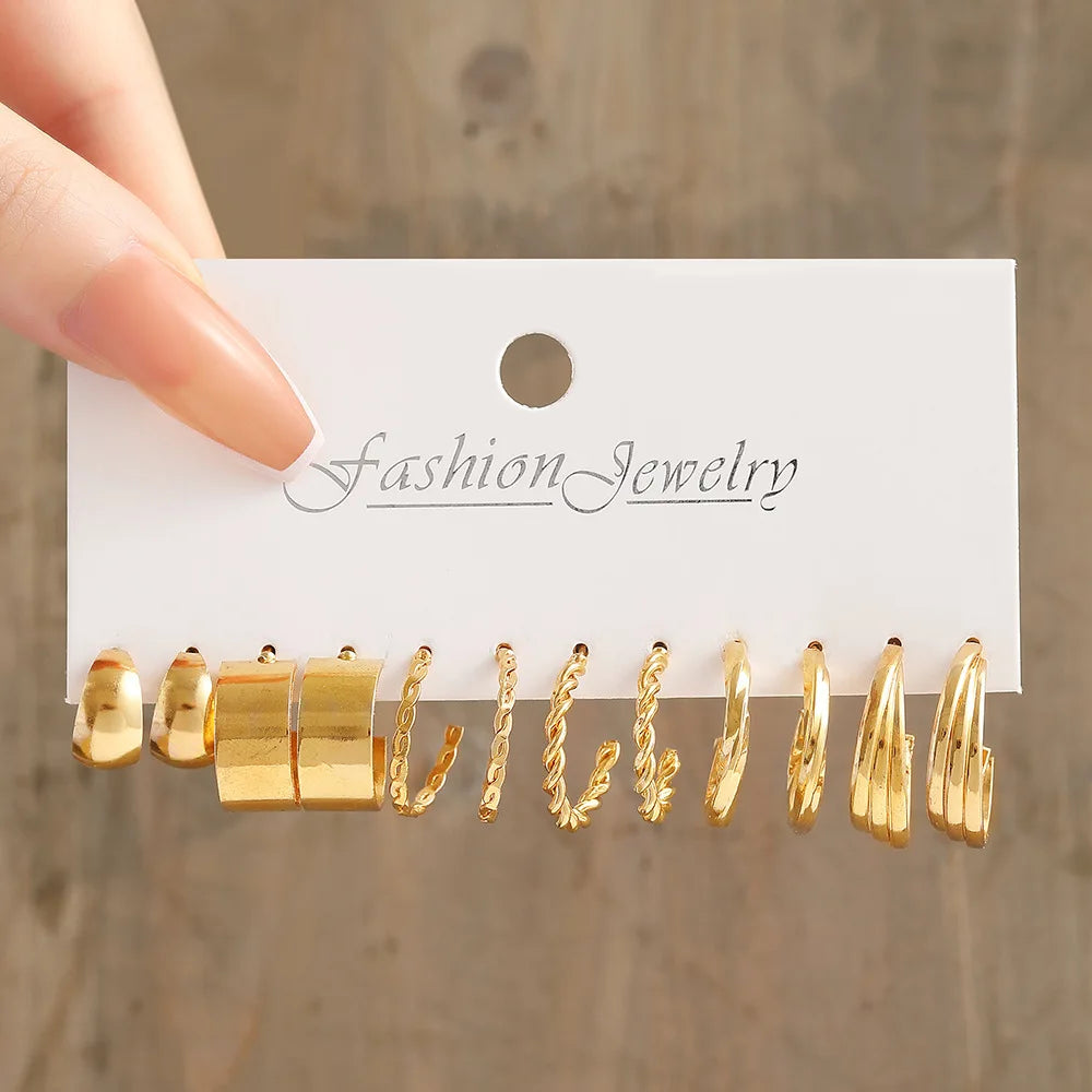 European Personality Exaggerated Geometric Stud Earrings Set Women Fashion Temperament Party Jewelry Wholesale