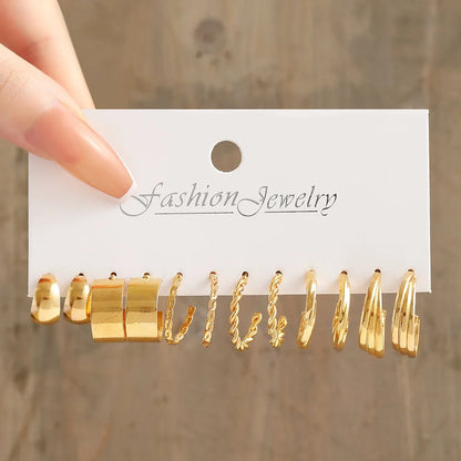 European Personality Exaggerated Geometric Stud Earrings Set Women Fashion Temperament Party Jewelry Wholesale