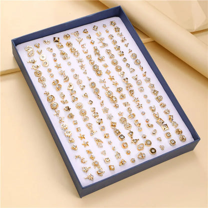 100 Pair/Lot Small Mini Stud Earring Set For Girl Love Star Animal Geometric Random Female Wedding Party Ear Jewelry Accessories