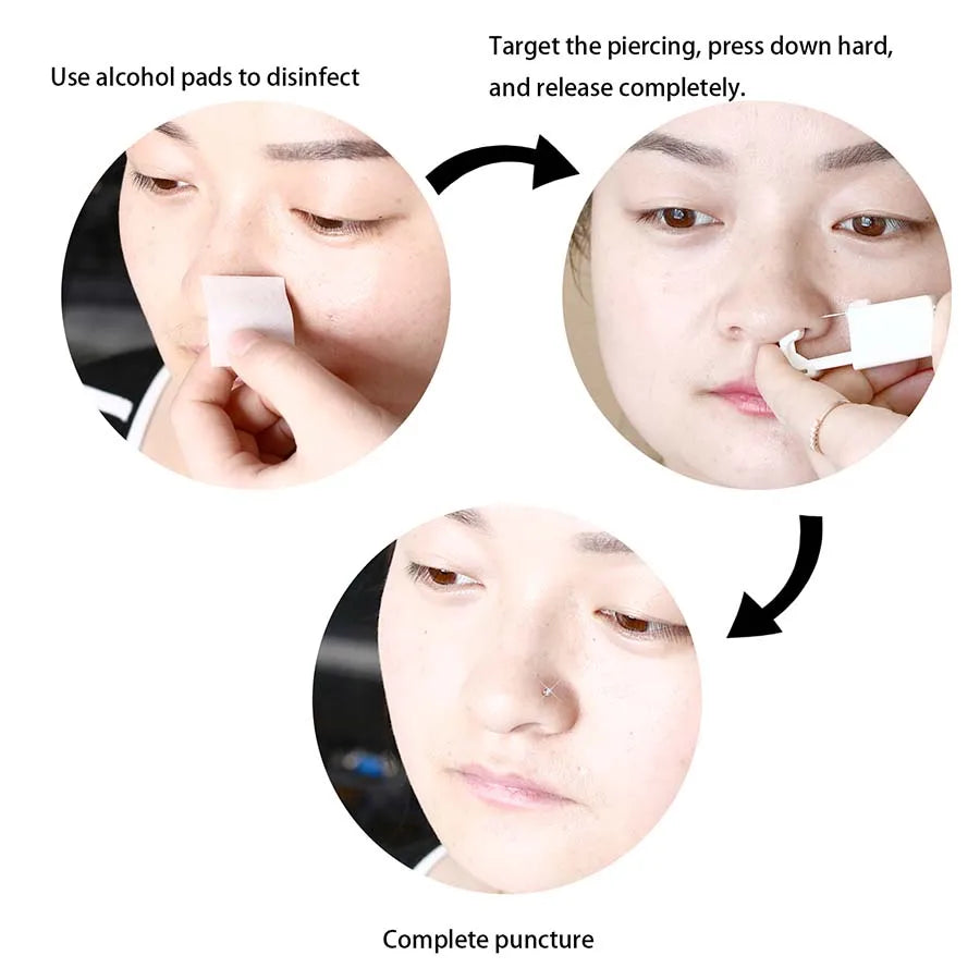 1PC Disposable Nose Piercing Gun Built-in Stainless Steel Nose Stud-Sterile Self Nose Piercing Kit Unit