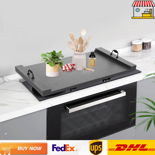 Countertop Kitchen Stove Top Cover, Noodle Board with Handles 30x22 Inches Wood Cover for Electric and Gas Stove Black