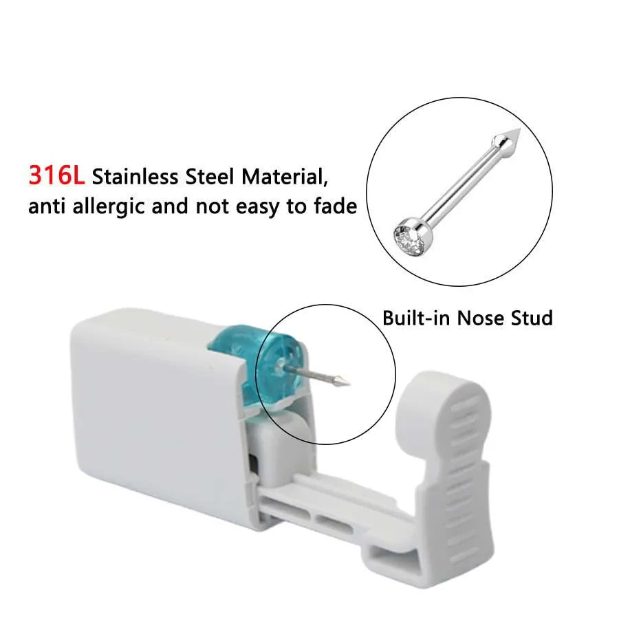 1PC Disposable Nose Piercing Gun Built-in Stainless Steel Nose Stud-Sterile Self Nose Piercing Kit Unit
