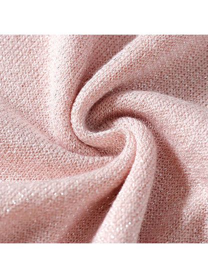 Shiny Lurex 2025 Spring Summer O Neck Mix Color Patchwork Sweater Women Casual Short Sleeve Pullover Knit Jumper Korean Tops