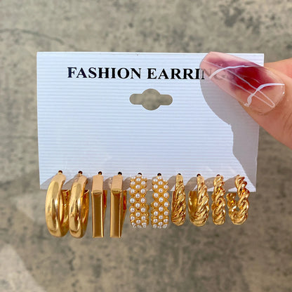 European Personality Exaggerated Geometric Stud Earrings Set Women Fashion Temperament Party Jewelry Wholesale