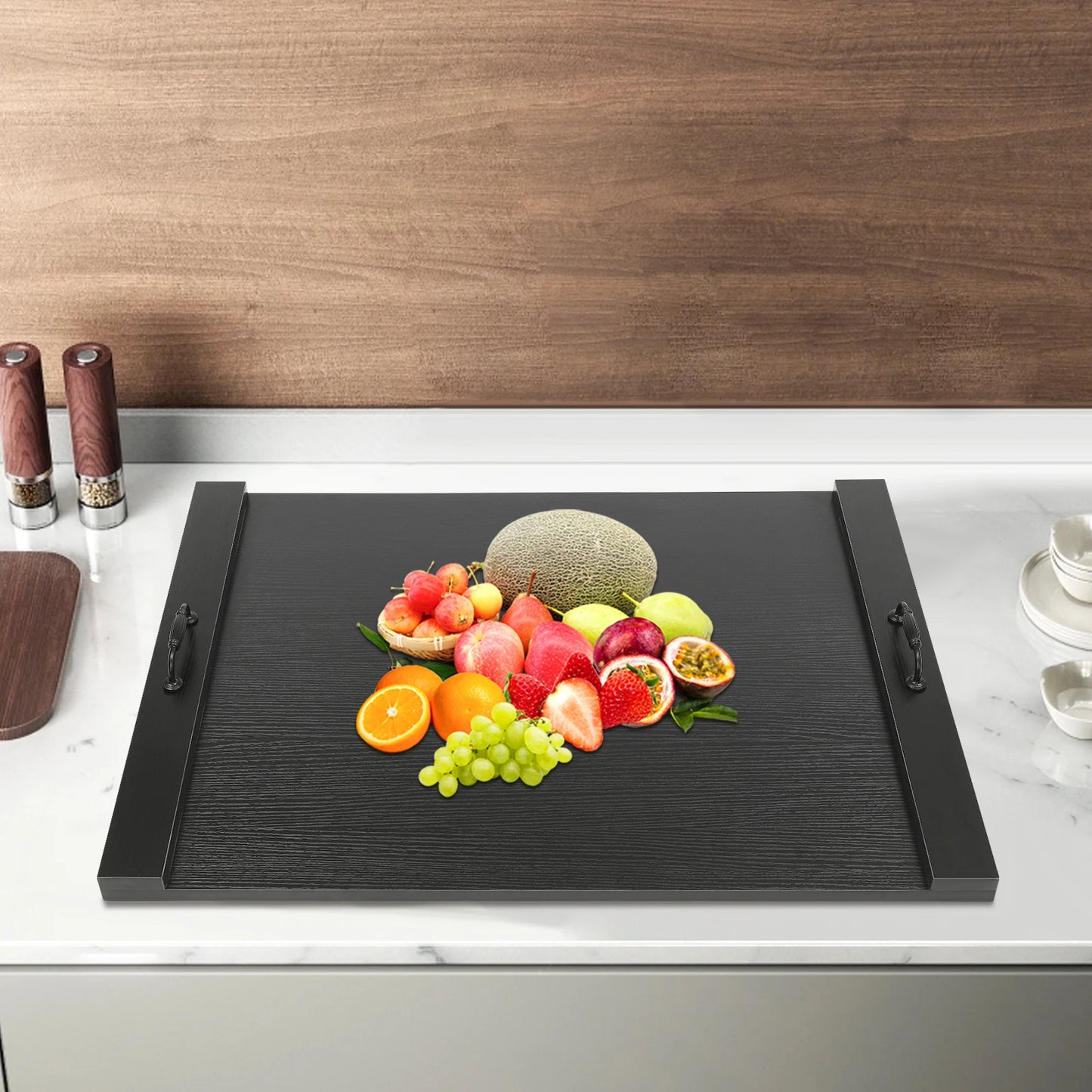 Countertop Kitchen Stove Top Cover, Noodle Board with Handles 30x22 Inches Wood Cover for Electric and Gas Stove Black