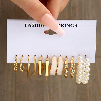 European Personality Exaggerated Geometric Stud Earrings Set Women Fashion Temperament Party Jewelry Wholesale