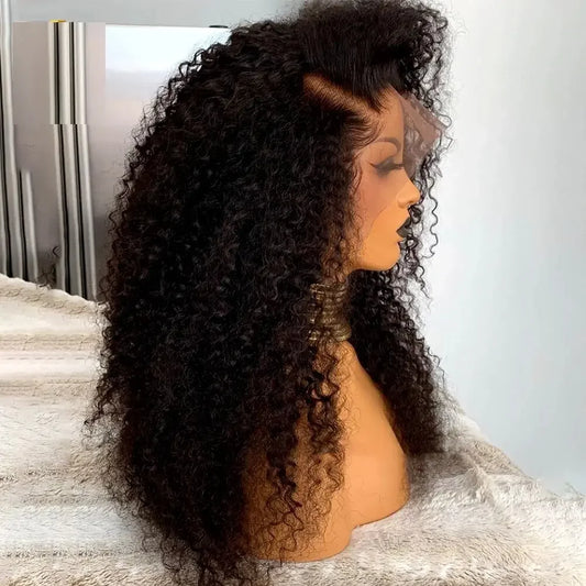 26Inch 180Density Natural Black Soft Long Kinky Curly Deep Lace Front Wig For Women Babyhair Glueless Preplucked Daily