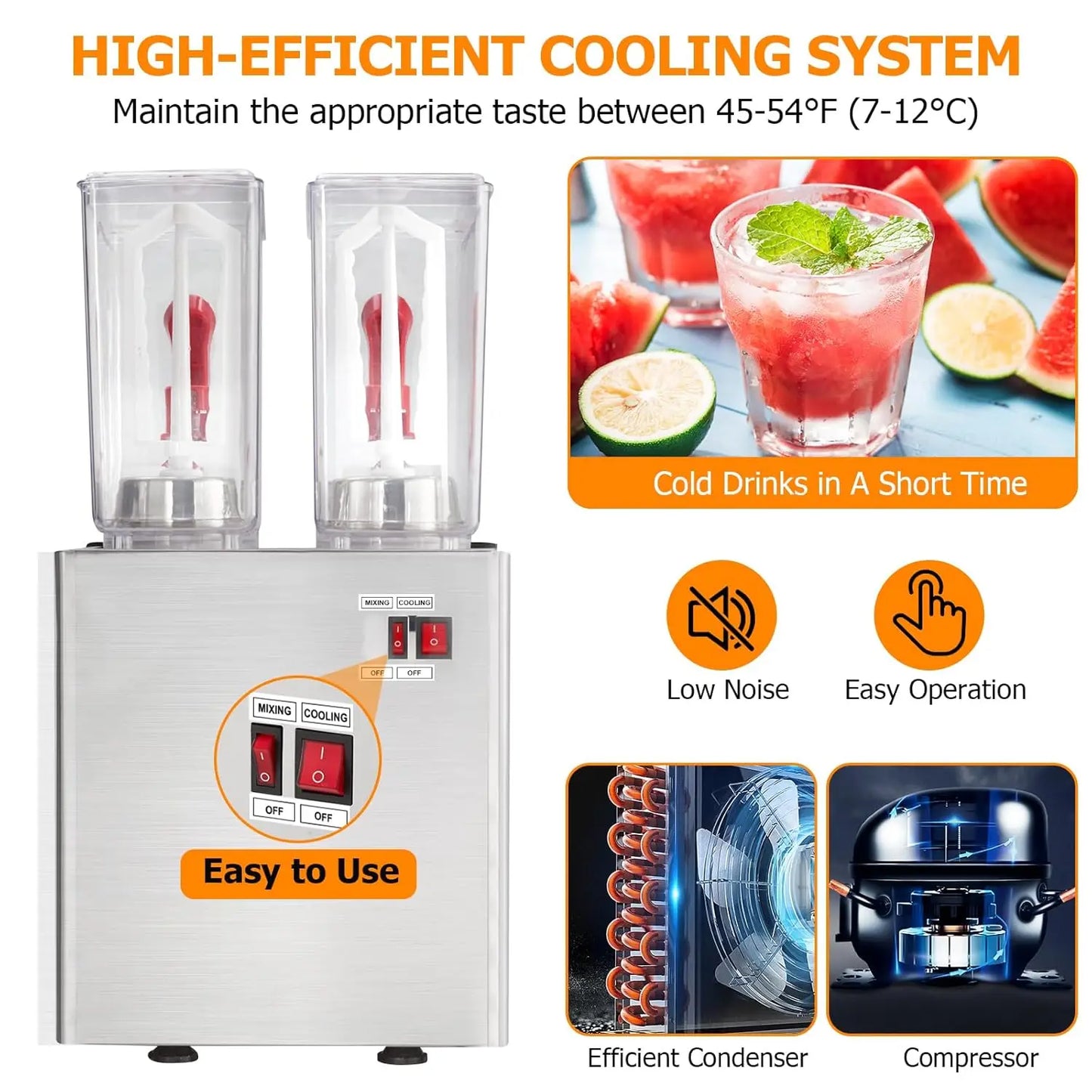 Commercial Beverage Dispenser, Towallmark 2 Tanks 5.28 Gallon 20L Commercial Juice Dispenser, 10 Liter Per Tank, 280W